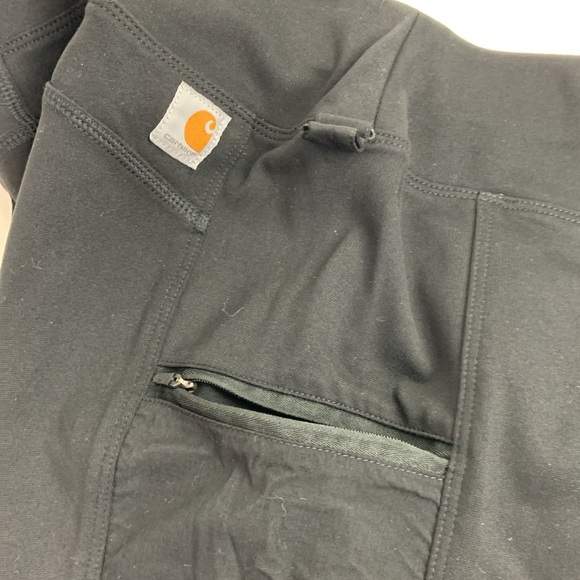 Carhartt Fitted Black Crop Capri leggings Sz Small Side Pockets Zip Compression - Picture 9 of 15